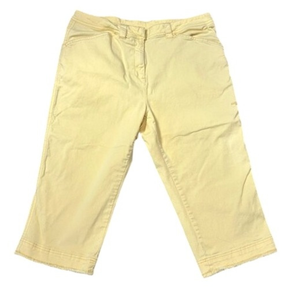 Venezia Lane Bryant Butter Yellow Embroidered Floral Capri Crop Pants 14 Y2K